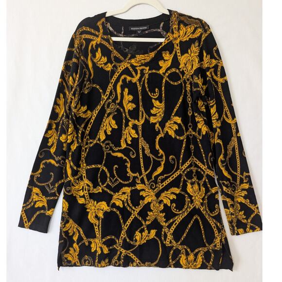 Boston Proper‎ Paisley Filigree Boatneck Tunic Sweater Black Gold Size Medium - Picture 1 of 9